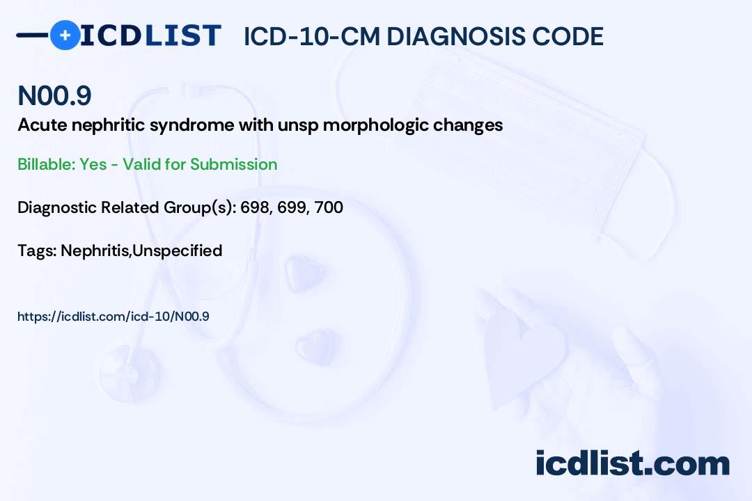 ICD-10-CM Diagnosis Code N00.9 - Acute nephritic syndrome with ...