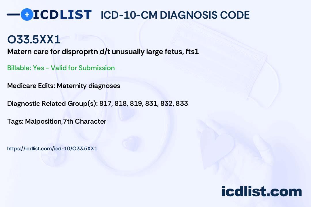 O33 Code ICD-10-CM Diagnosis Code O33.5XX1 - Maternal care for disproportion due ...