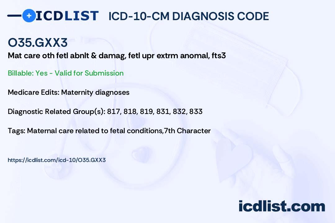 ICD10CM Diagnosis Code O35.GXX3 Maternal care for other (suspected