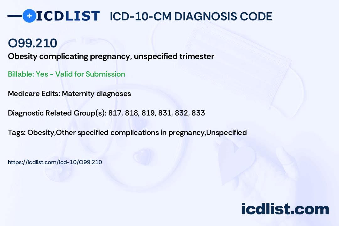 ICD10CM Diagnosis Code O99.210 Obesity complicating pregnancy