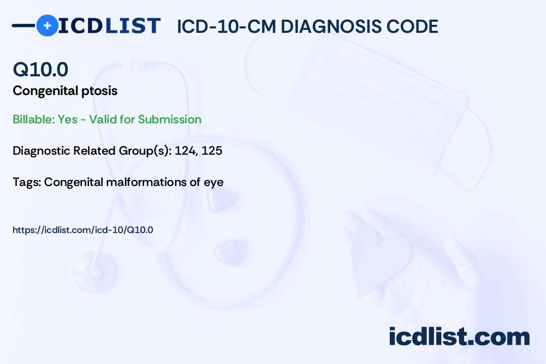 ICD10CM Diagnosis Code Q10.0 Congenital ptosis