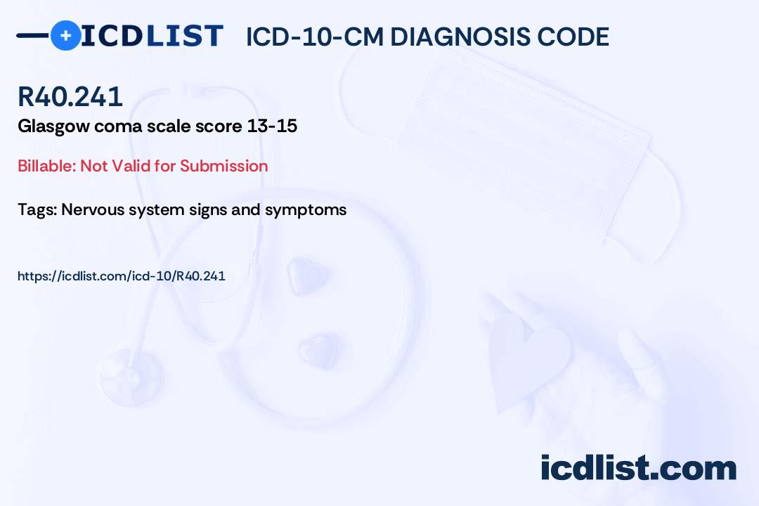 ICD-10-CM Diagnosis Code R40.241 - Glasgow coma scale score 13-15