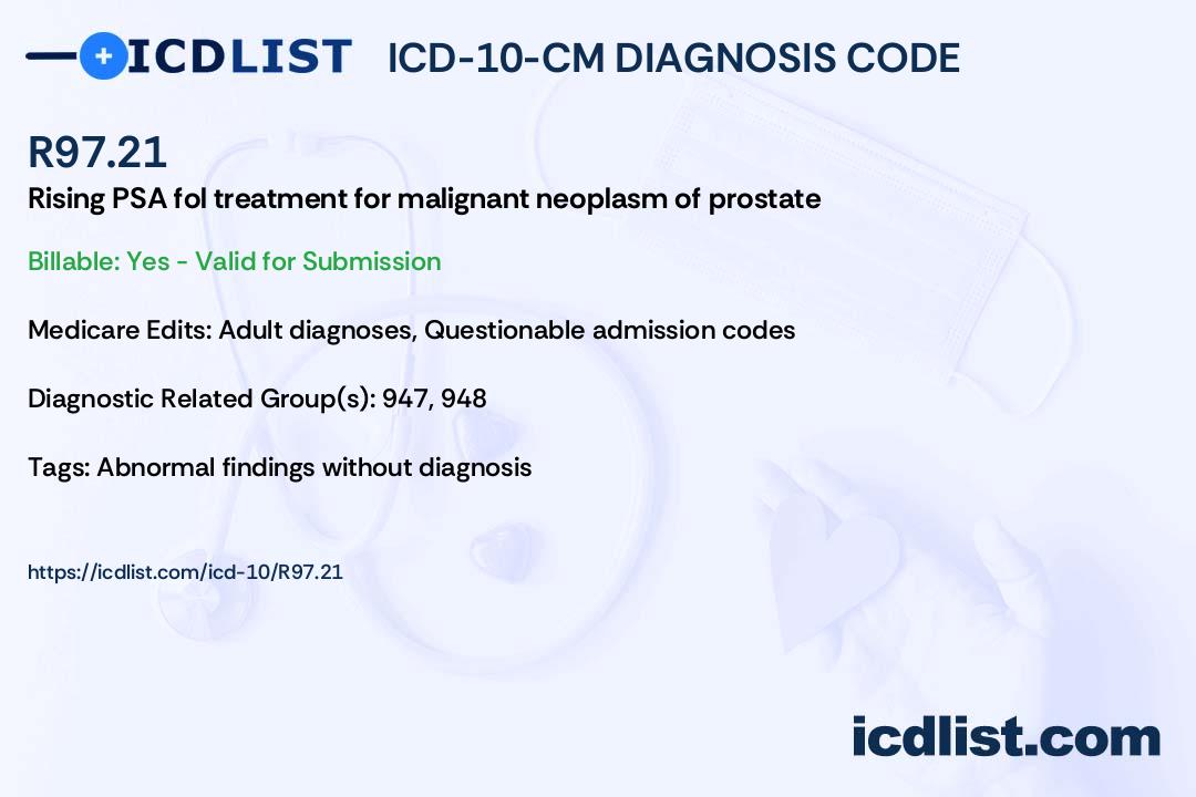 ICD10CM Diagnosis Code R97.21 Rising PSA following treatment for