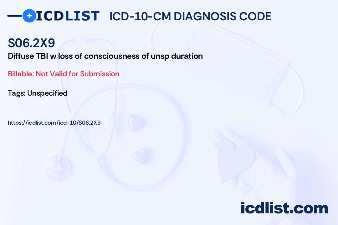 ICD10CM Diagnosis Code S06.2X9 Diffuse traumatic brain injury with