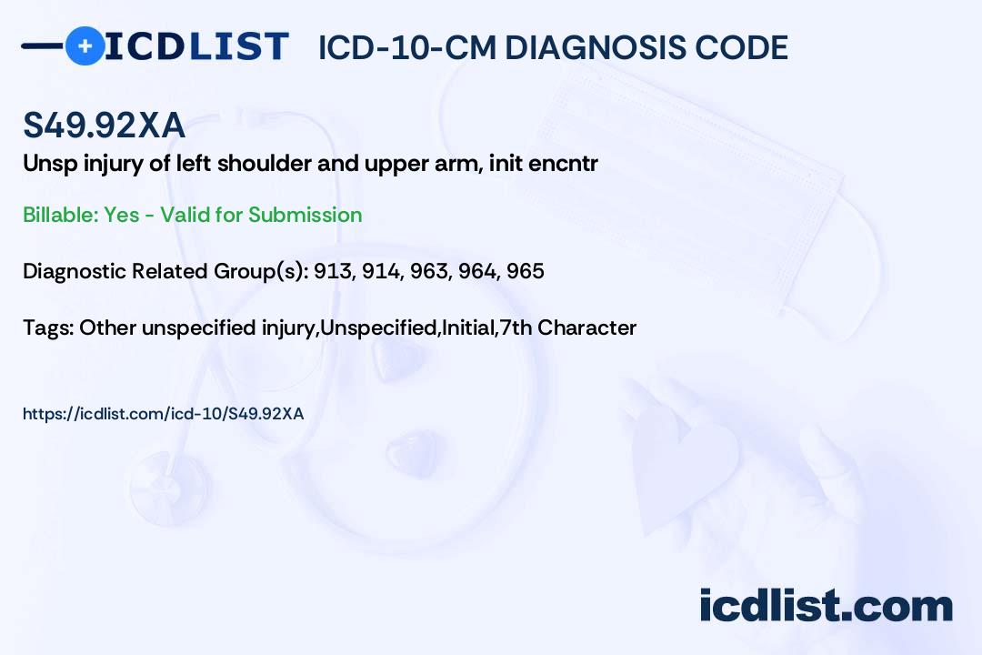 ICD10CM Diagnosis Code S49.92XA Unspecified injury of left shoulder