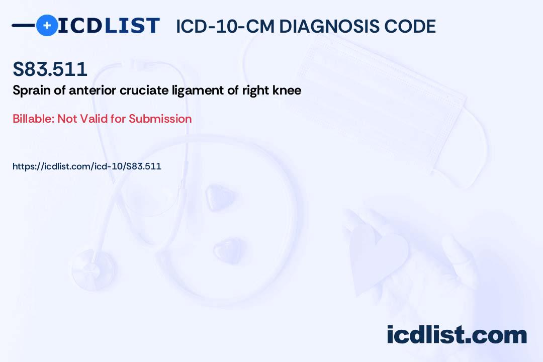 ICD10CM Diagnosis Code S83.511 Sprain of anterior cruciate ligament