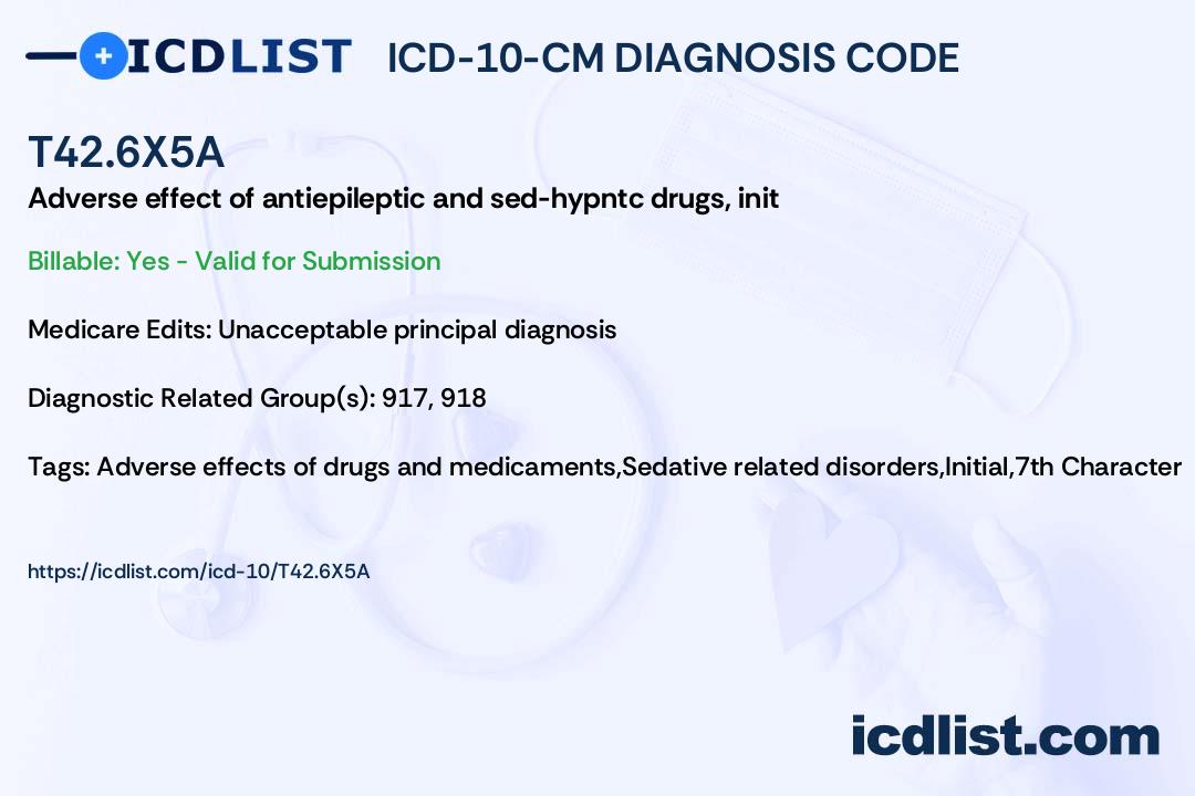 ICD10CM Diagnosis Code T42.6X5A Adverse effect of other