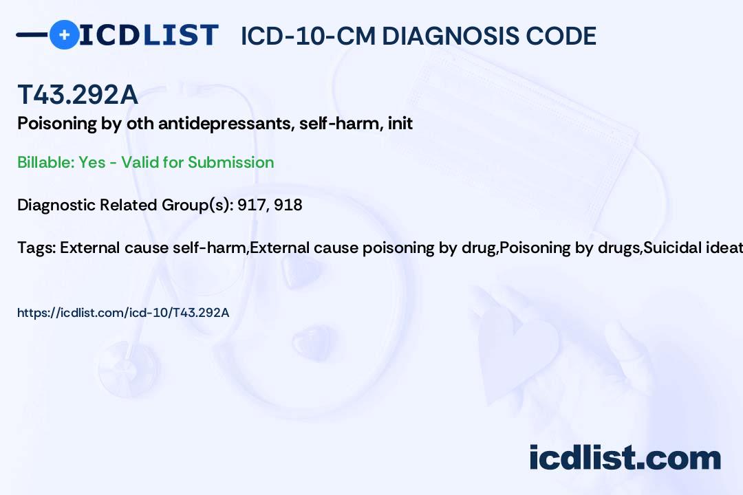 ICD-10-CM Diagnosis Code T43.292A - Poisoning by other 