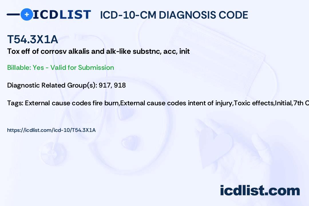 ICD-10-CM Diagnosis Code T54.3X1A - Toxic effect of corrosive