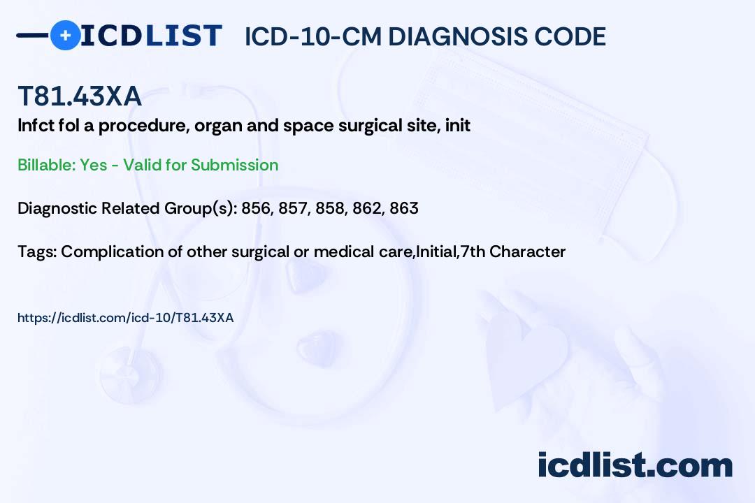 ICD10CM Diagnosis Code T81.43XA Infection following a procedure