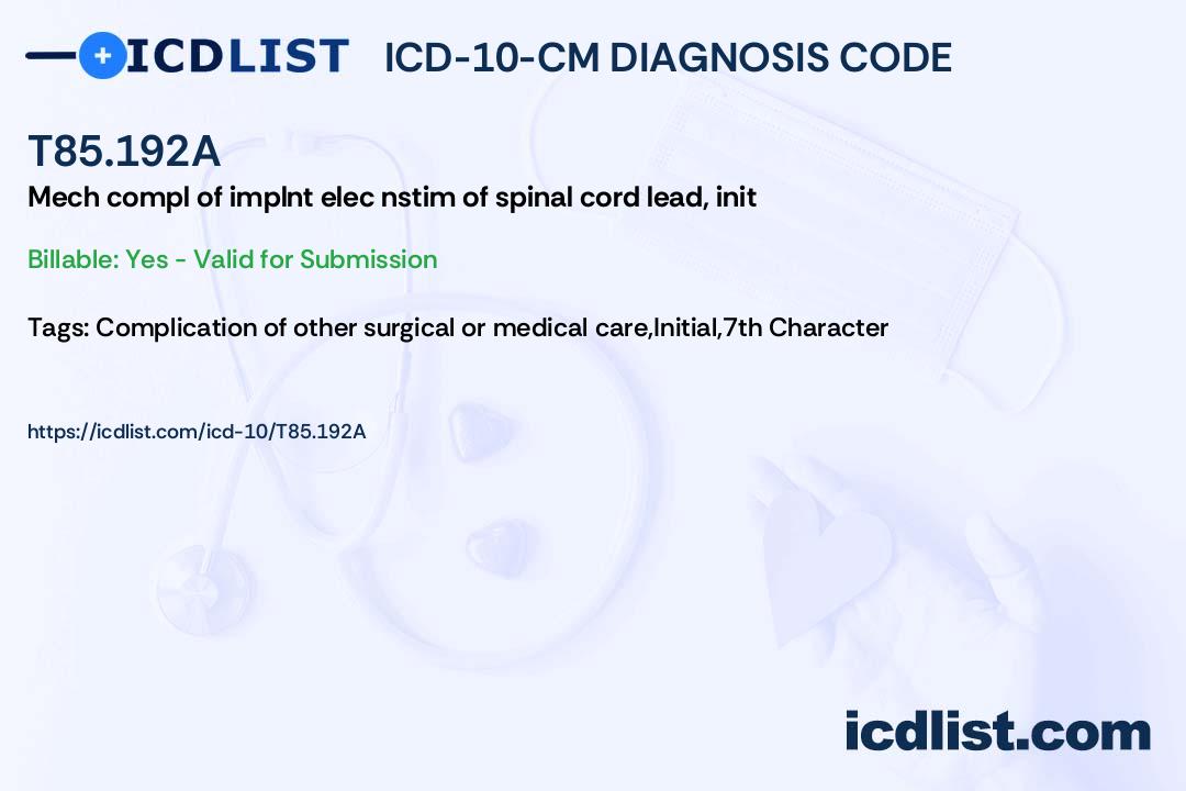 ICD10CM Diagnosis Code T85.192A Other mechanical complication of
