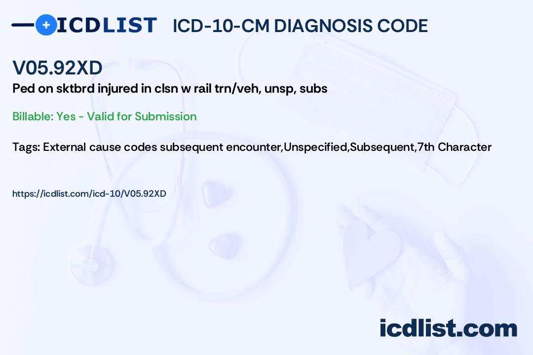 ICD-10-CM Diagnosis Code V05.92XD - Pedestrian on skateboard injured in ...