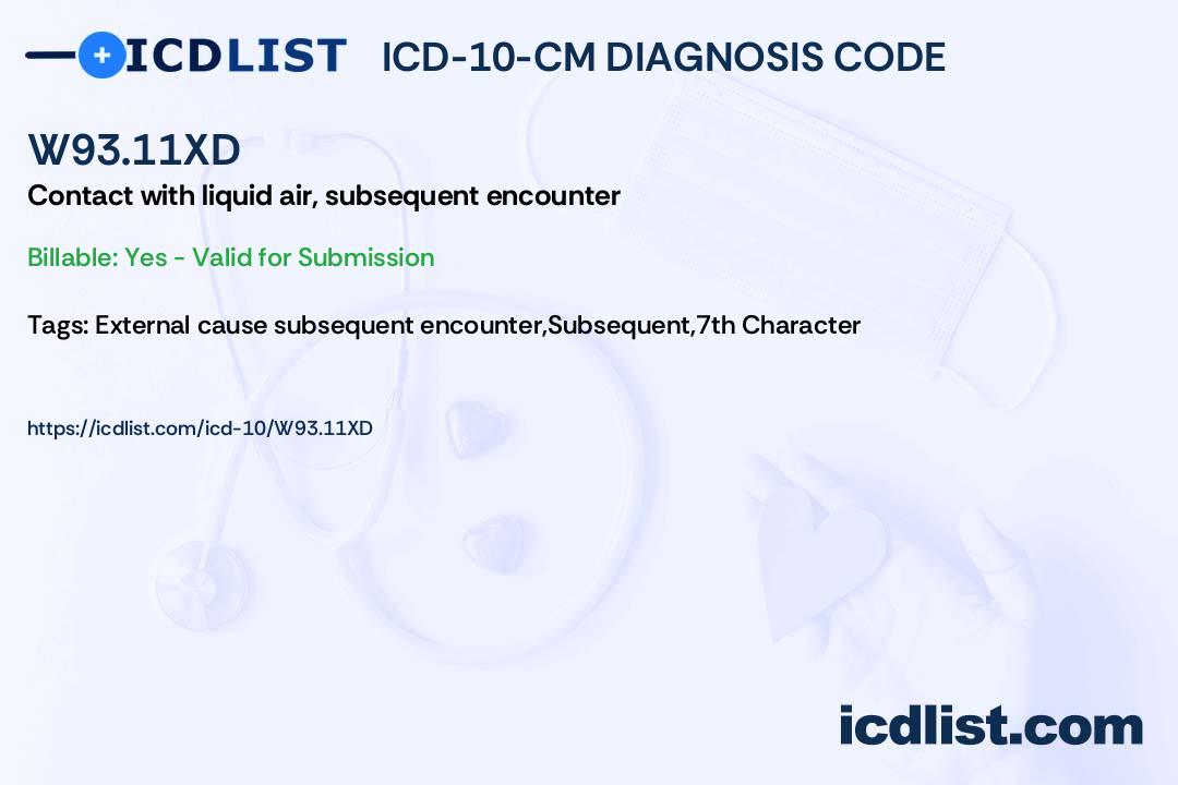 ICD-10-CM Diagnosis Code W93.11XD - Contact with liquid air