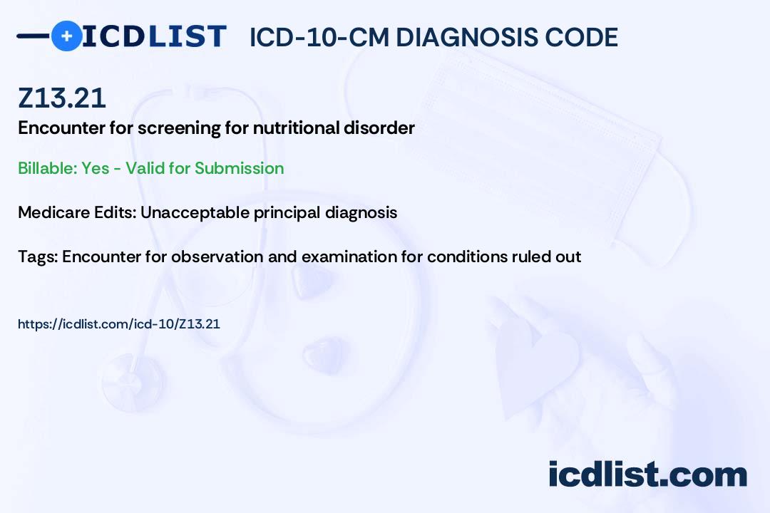 ICD10CM Diagnosis Code Z13.21 Encounter for screening for