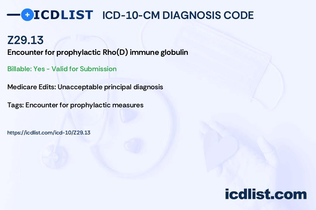 ICD10CM Diagnosis Code Z29.13 Encounter for prophylactic Rho(D