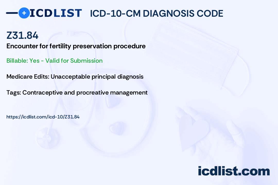 ICD10CM Diagnosis Code Z31.84 Encounter for fertility preservation