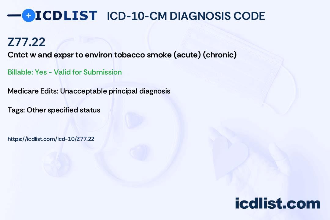 ICD10CM Diagnosis Code Z77.22 Contact with and (suspected) exposure