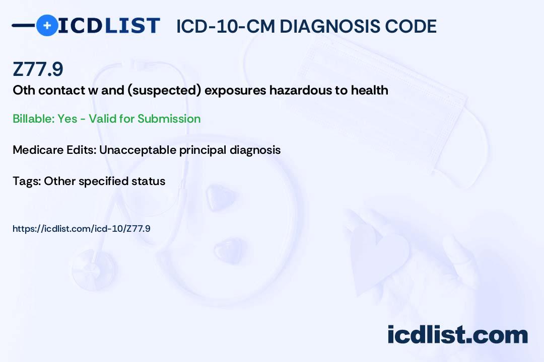 ICD10CM Diagnosis Code Z77.9 Other contact with and (suspected