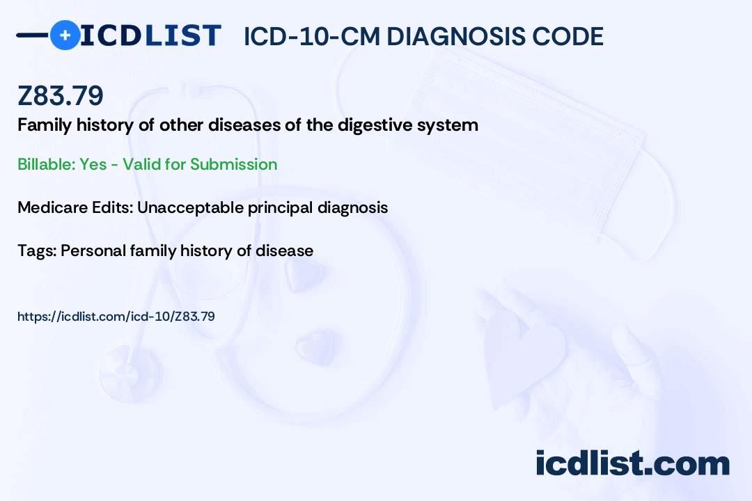 ICD-10-CM Diagnosis Code Z83.79 - Family history of other diseases 