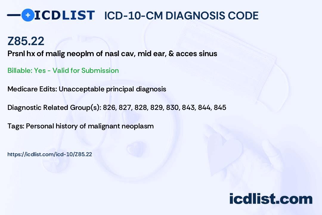 ICD-10-CM Diagnosis Code Z85.22 - Personal history of malignant