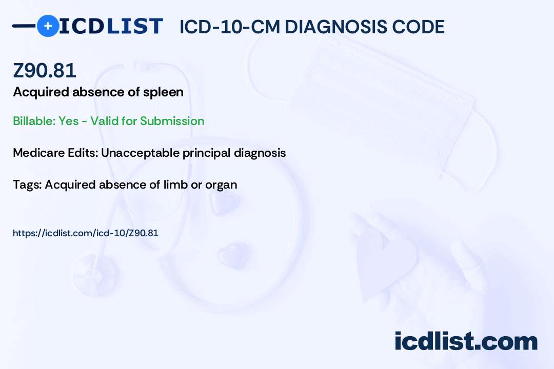ICD-10-CM Diagnosis Code Z90.81 - Acquired absence of spleen