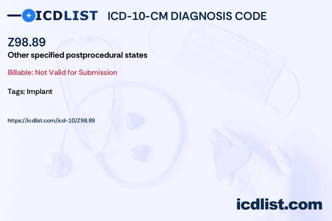 ICD10CM Diagnosis Code Z98.89 Other specified postprocedural states