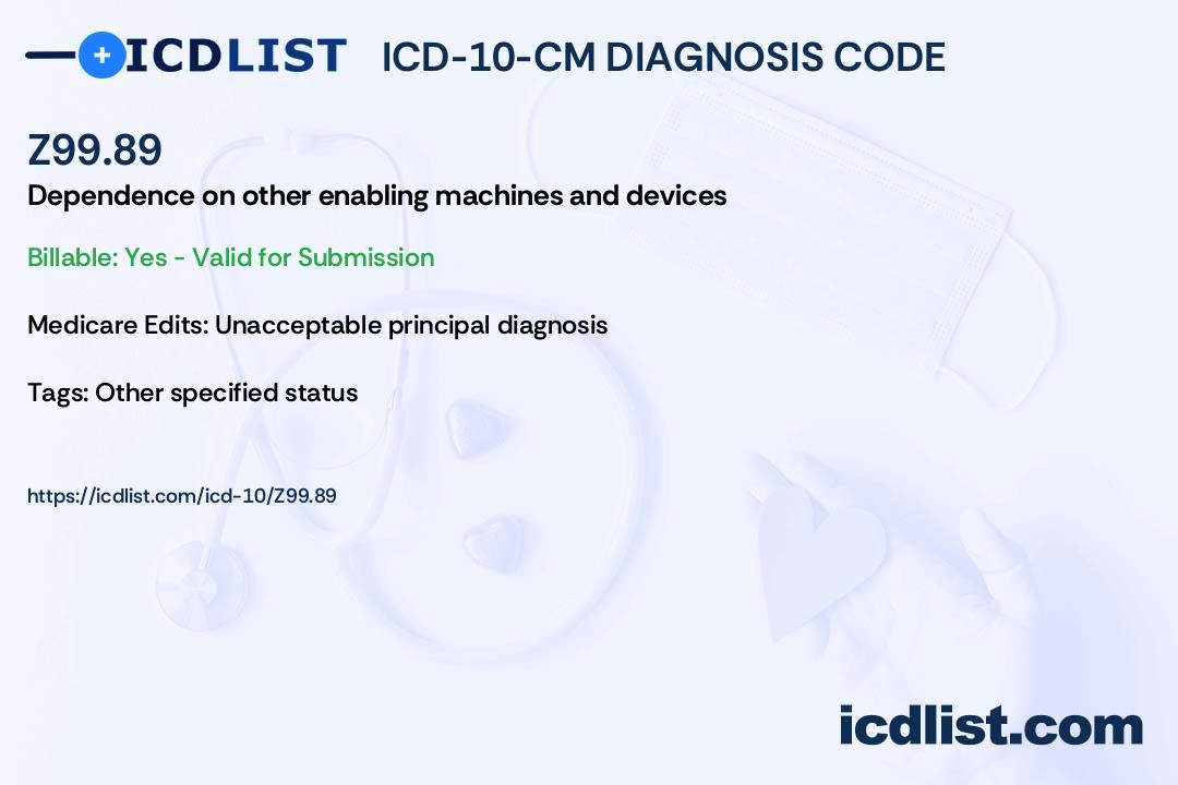 ICD-10-CM Diagnosis Code Z99.89 - Dependence on other enabling 